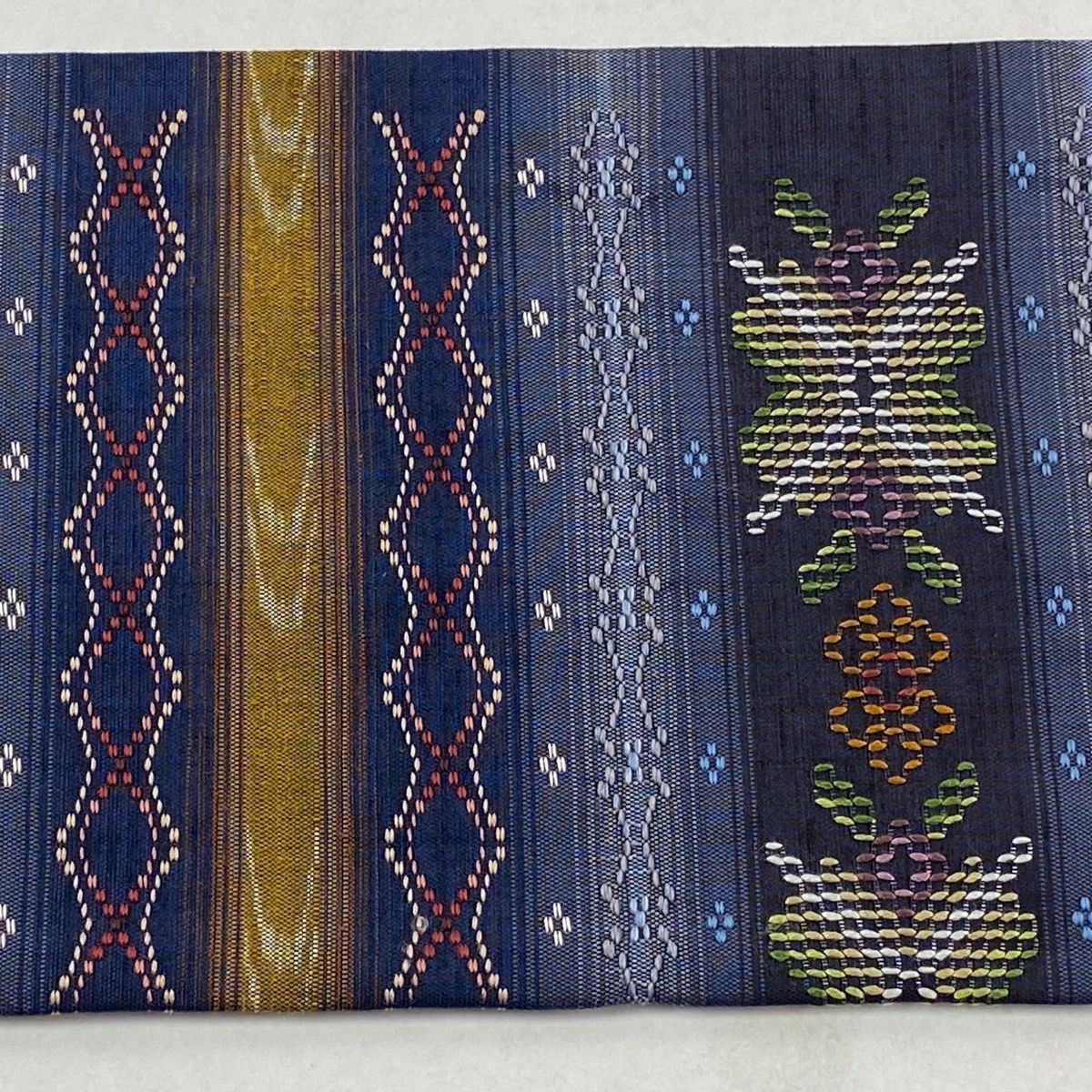 美品】 名古屋帯 逸品 紬地 横段 花 紺色 正絹 【中古】 - メルカリ