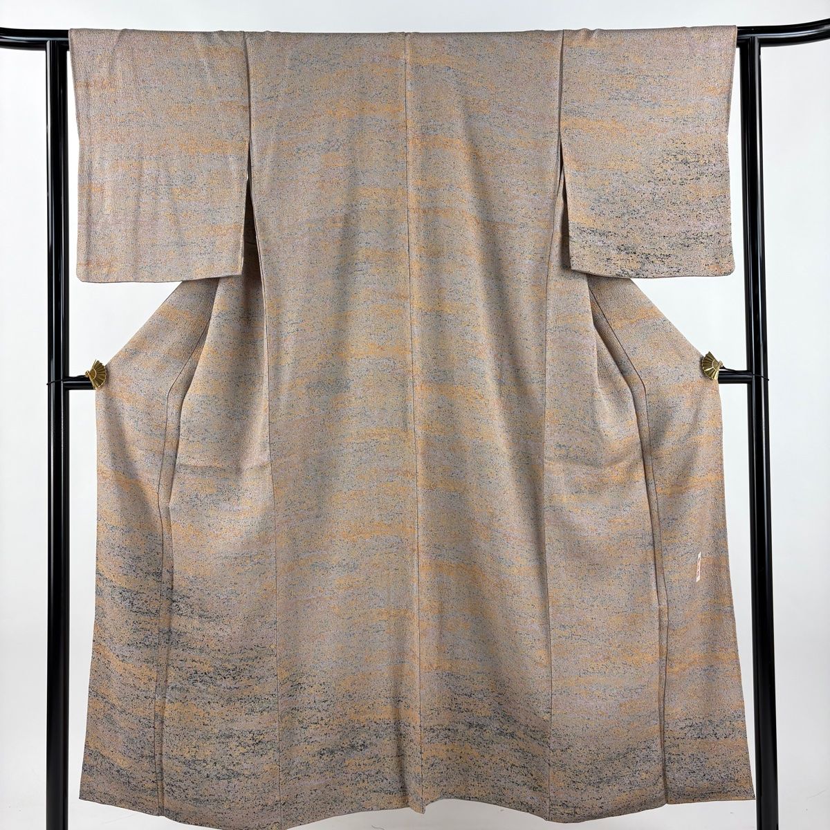 【美品】 付下げ 身丈150cm 裄丈63cm S 袷 陶彩染 幾何学 裾ぼかし 茶色 正絹 名品 一つ紋 【】