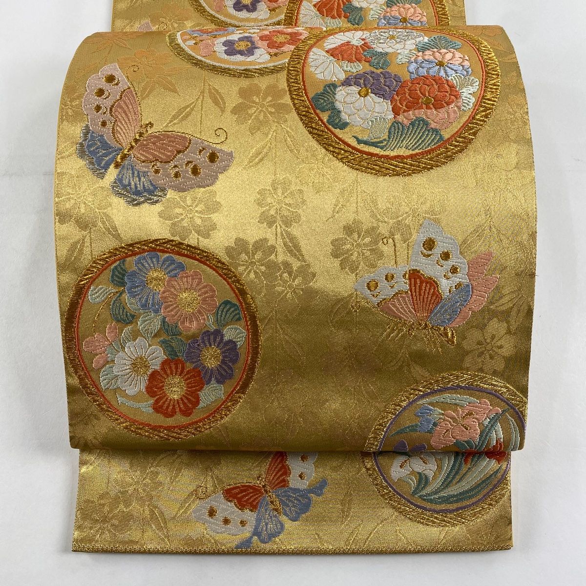 袋帯 秀品 草花 蝶 金銀糸 箔 金色 六通 正絹 【中古】 - メルカリ