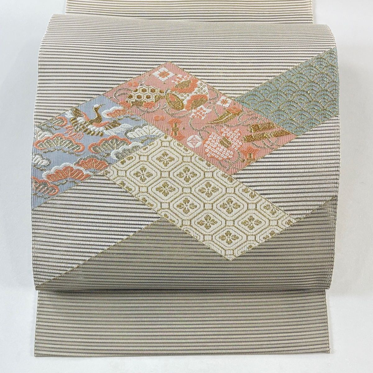 平和屋着物○本加賀友禅 瀬戸算 塩瀬 九寸名古屋帯 型染 向かい鳥更紗