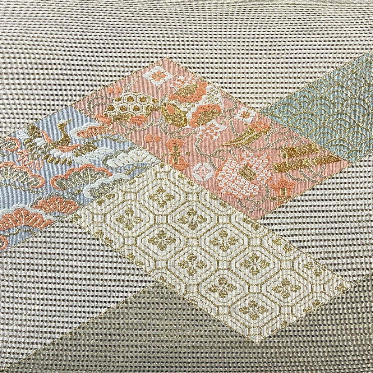 平和屋着物□極上 九寸名古屋帯 立波に兎 灰色地 鬼しぼ縮緬 逸品