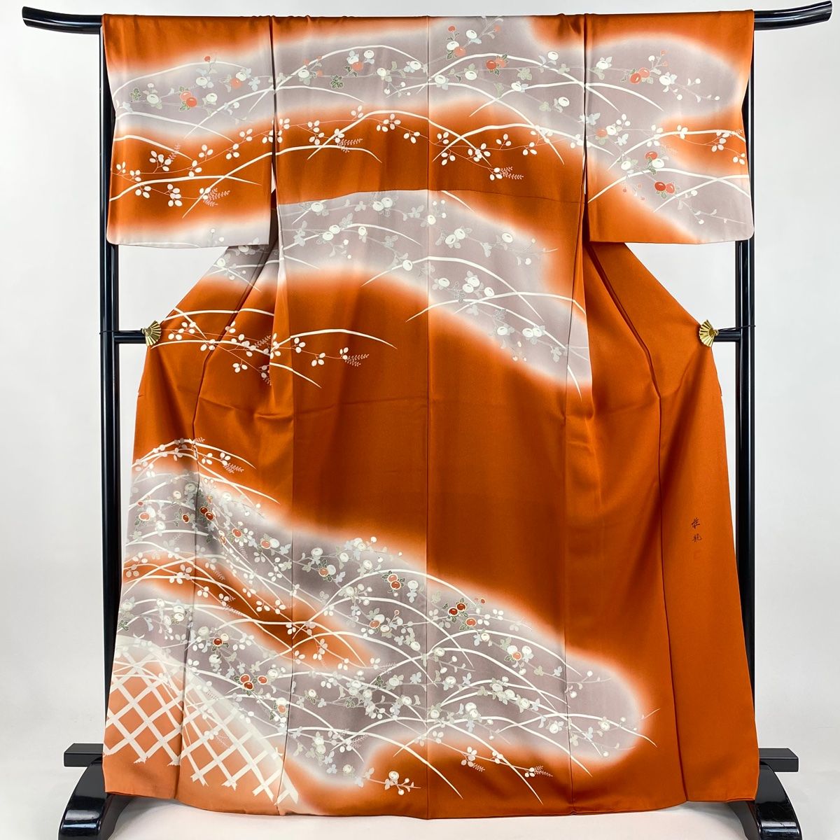 訪問着 身丈168cm 裄丈68.5cm L 袷 落款 饅頭菊 光悦垣 金糸 金彩