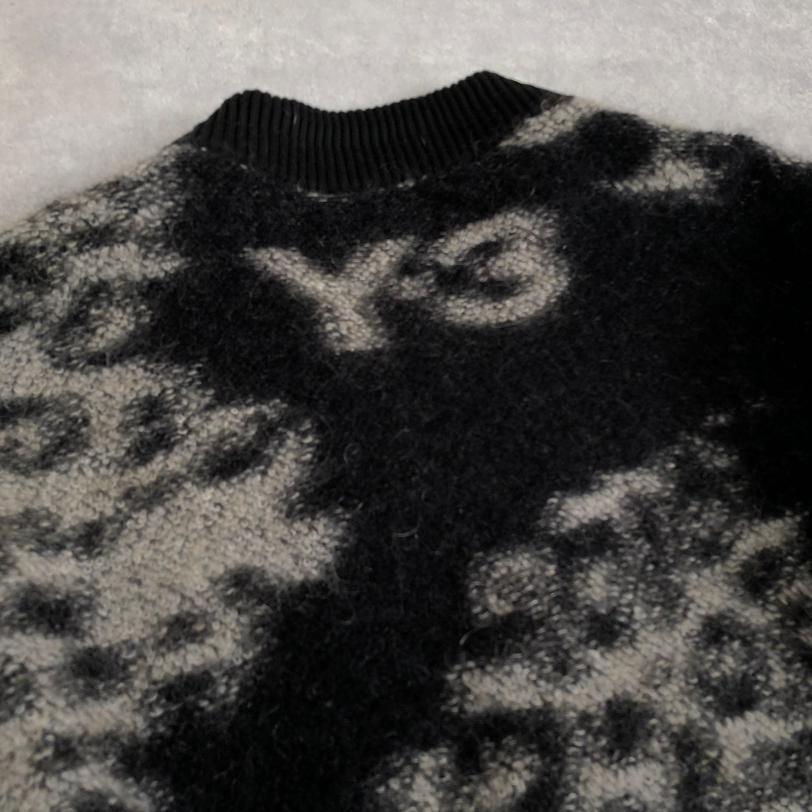 Y-3 XL モヘア混 シャギーウール ニット レオパード カーディガン