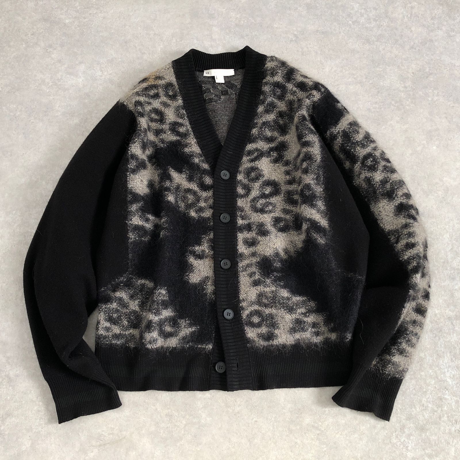 Y-3 XL モヘア混 シャギーウール ニット レオパード カーディガン