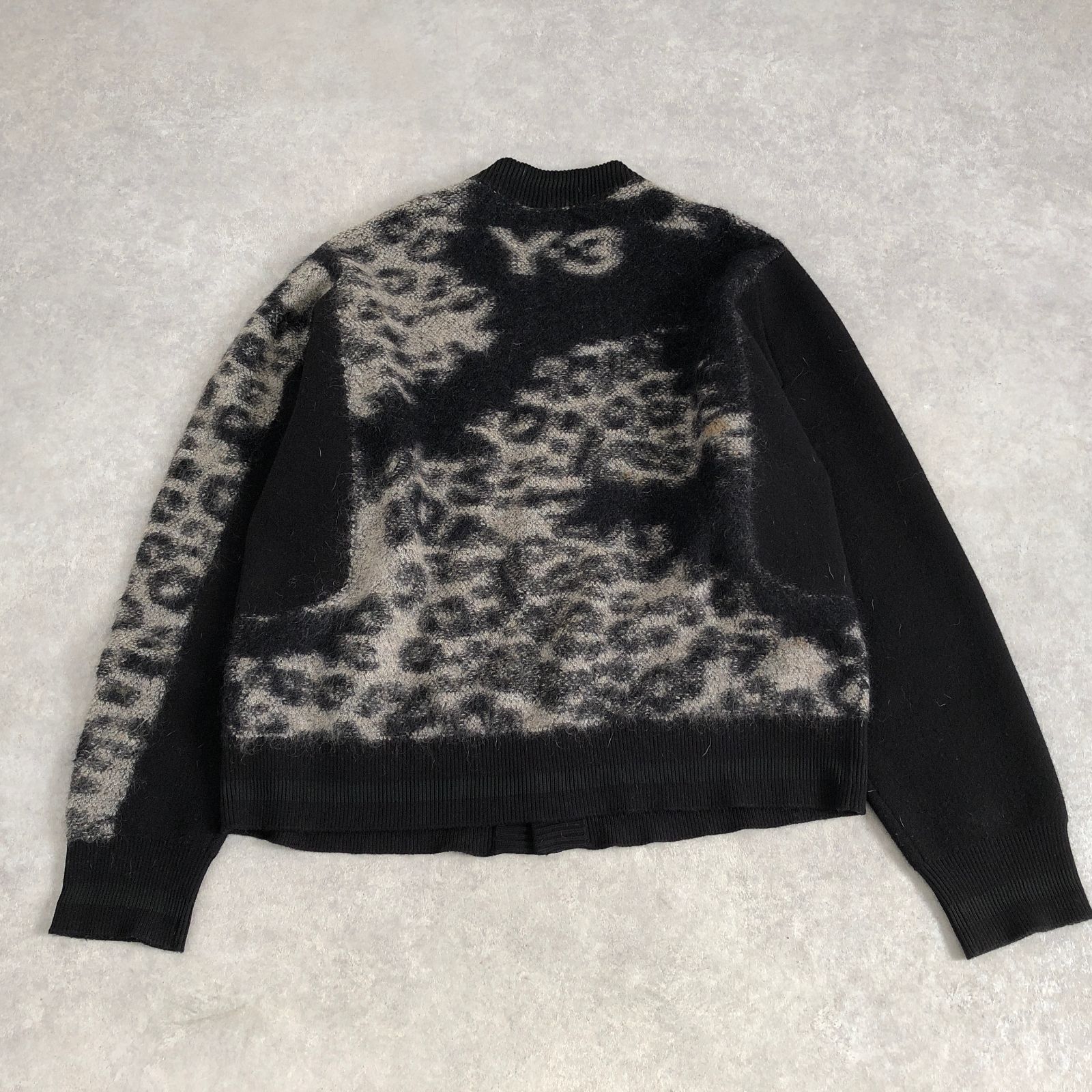 Y-3 XL モヘア混 シャギーウール ニット レオパード カーディガン