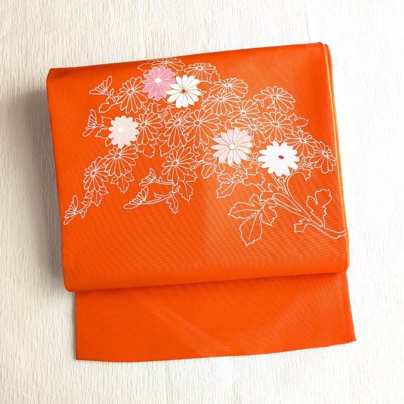 ほぼ未使用☆名古屋帯 長め 菊 刺繍 名古屋仕立て - メルカリ