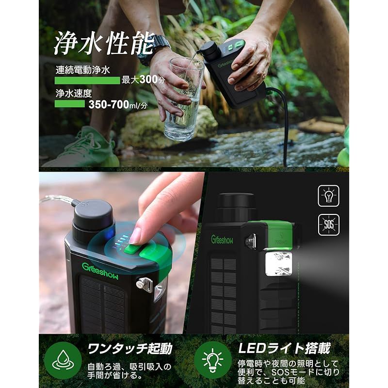 【日本防災安全協会認証品】 Greeshow 携帯浄水器 浄水器 GS-2811 Greeshow 携帯浄水器 災害 防災安全協会推奨品認証 アウトドア 電動