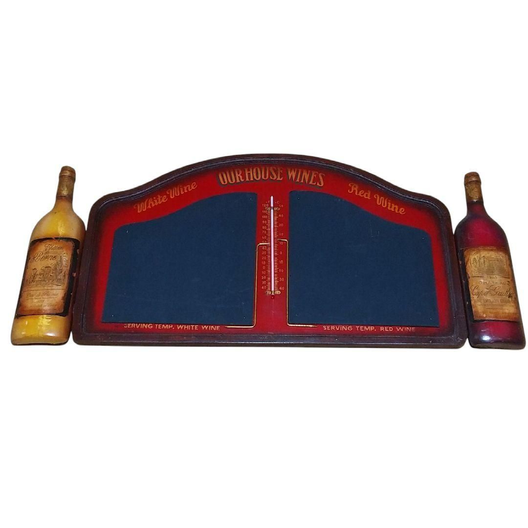 ワイン 木製 パネル 白 赤ワイン 黒板 温度計付き サインボード アンティーク
