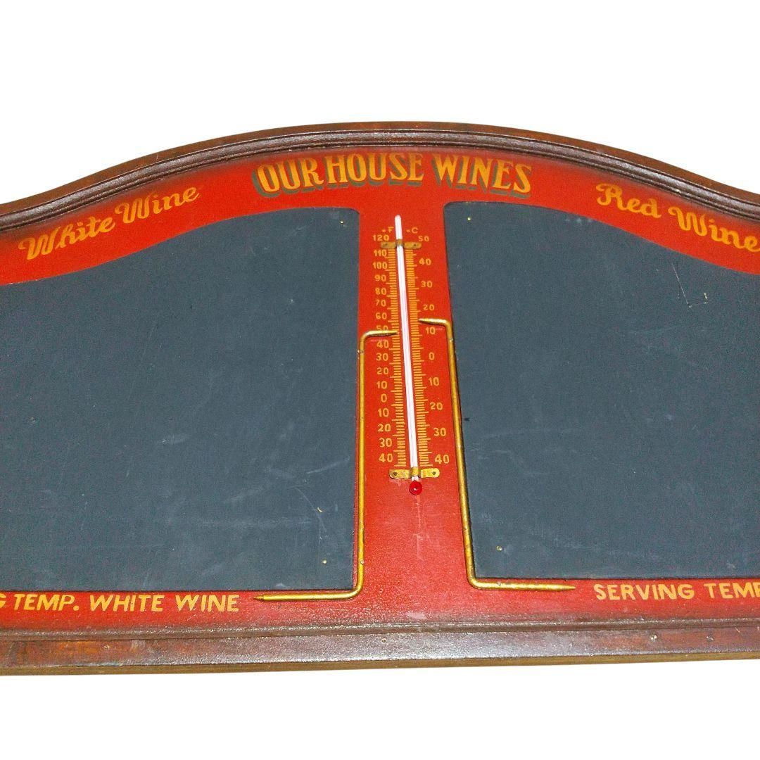 中古】ワイン 木製 パネル 白/赤ワイン 黒板 温度計付き サインボード