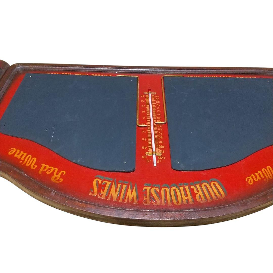 中古】ワイン 木製 パネル 白/赤ワイン 黒板 温度計付き サインボード