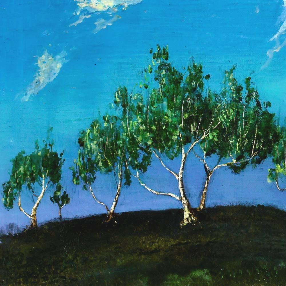 真作】【WISH】角浩「山伏峠」油彩 1967年作 ◇鳥が舞う青空と峠の樹々