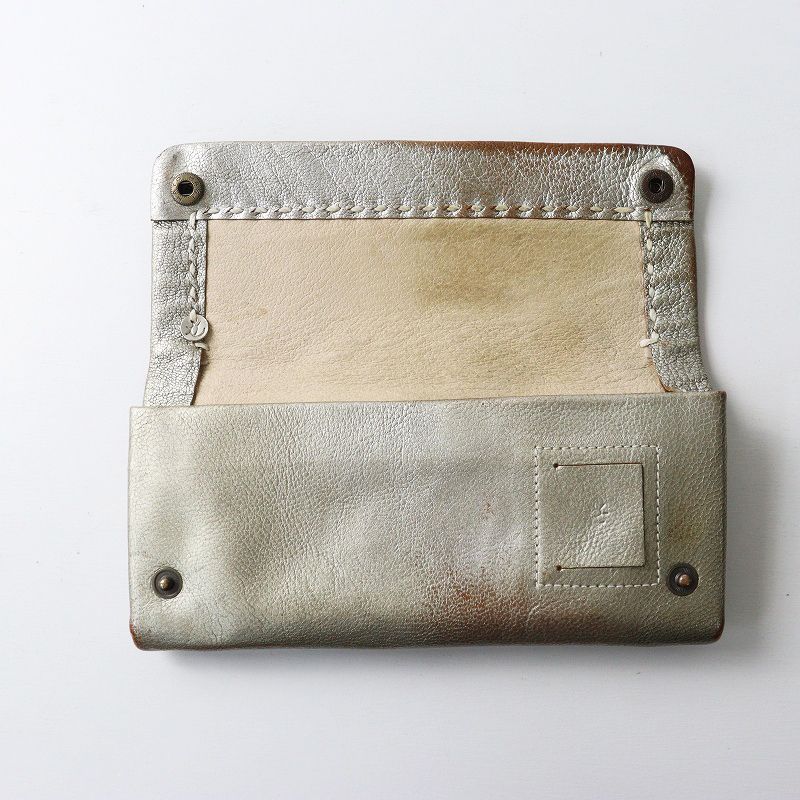 エバゴス ebagos メタリックレザーロングウォレット＼グレー系 長財布