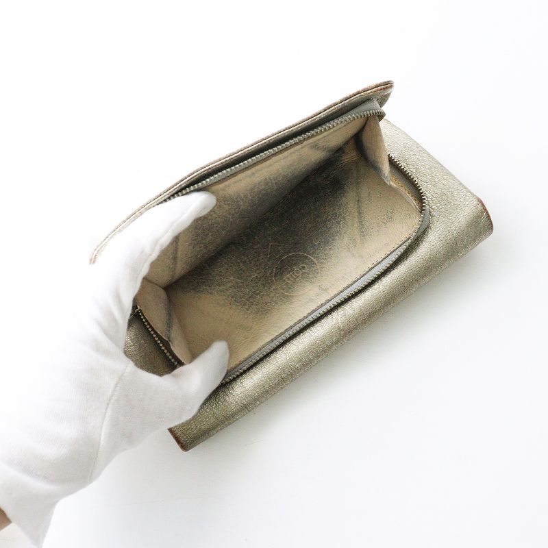 ebagos メタリックレザーかご付ききんちゃく ゴールド色 ebagos メタリックレザーかご付ききんちゃく ゴールド色