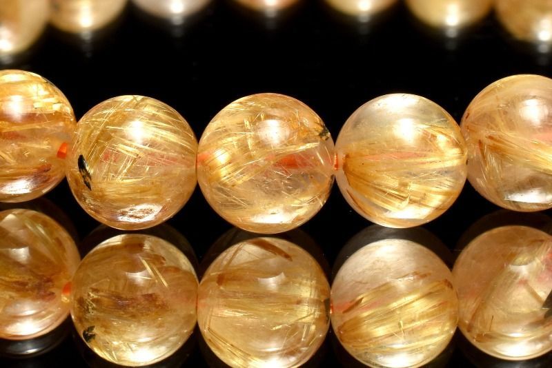 ✨ギラギラ ヘマタイトインタイチンルチルクォーツ ブレスレット 8mm 天然石 タイチンルチル (ヘマタイト入り) 9mm ブレスレット