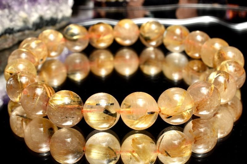 ヘマタイトインタイチンルチル 9mm 天然石 ブレスレット ルチル ヘマタイト ヘマタイト入りブルールチルクォーツ9mm 内径17cm天然石ブレスレット