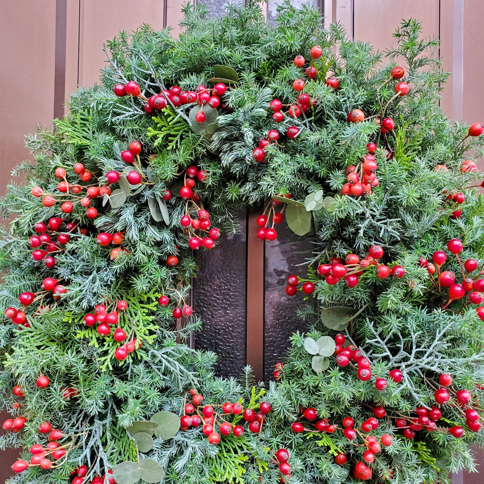 コニファーグリーンと木ノ実のクリスマスリース✴︎冬リース 木の実＆コニファー＆ティーツリー✨️ 森のクリスマスリース♡冬