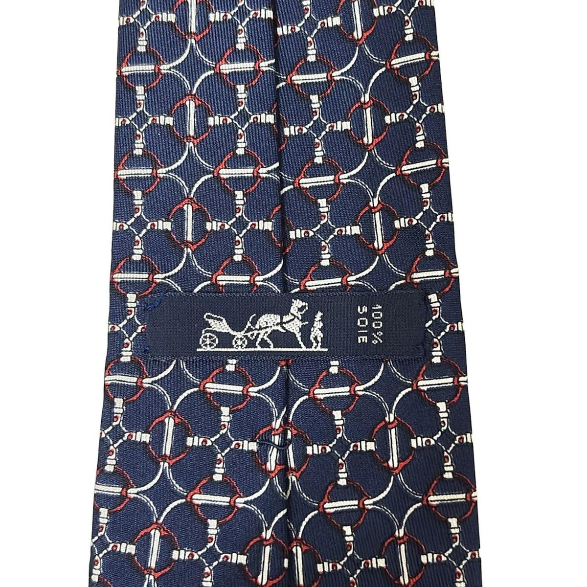 HERMES(エルメス) ネクタイ メンズ美品 - ネイビー×ボルドー×マルチ  