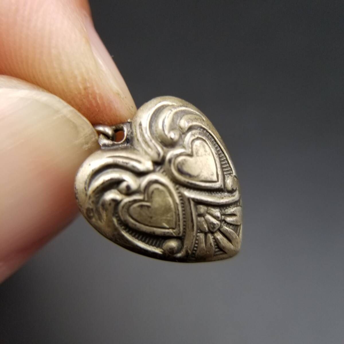 WWII期 ヴィンテージ スウィートハートジュエリー ダブルハート 勿忘草