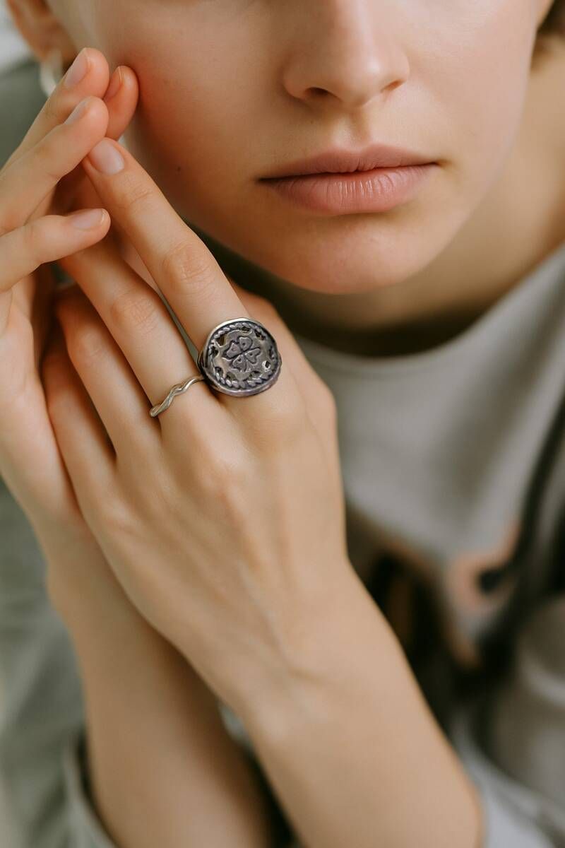 ロープと四つ葉のクローバー 透かし 925 シルバー ヴィンテージ オーバル リング 銀 指輪 Lucky Clover レトロ 自然派 Y13-G  SCOUT クローバー ドローイング シルバー ピンキーリング / SCOUT CLOVER DRAWING SILVER PINKY