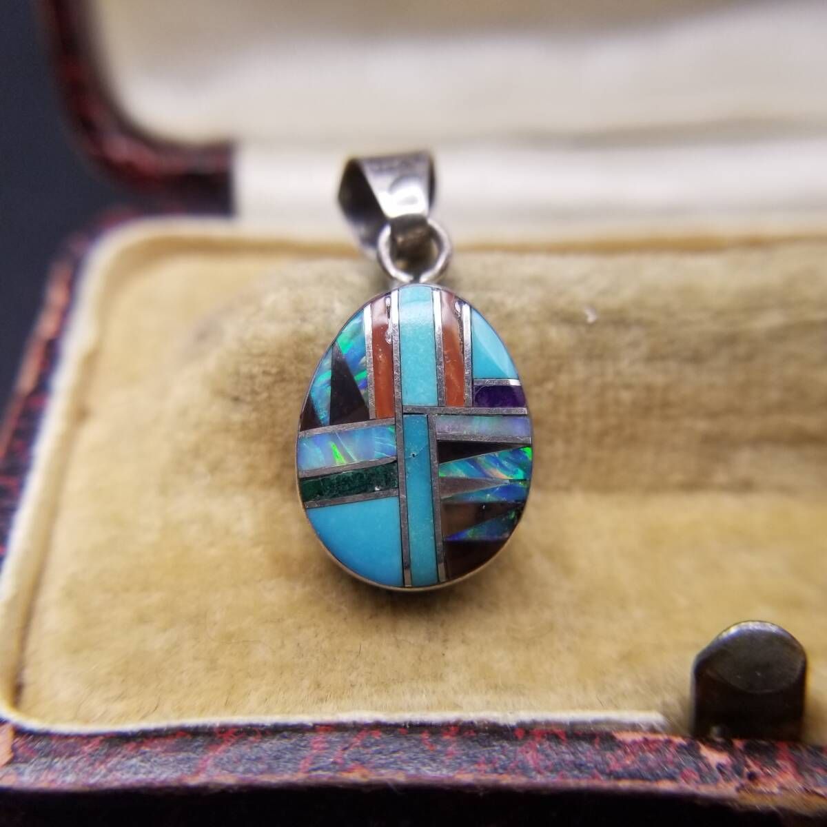 TY刻印 ZUNI スタイル ターコイズ オニキス モザイク ヴィンテージ