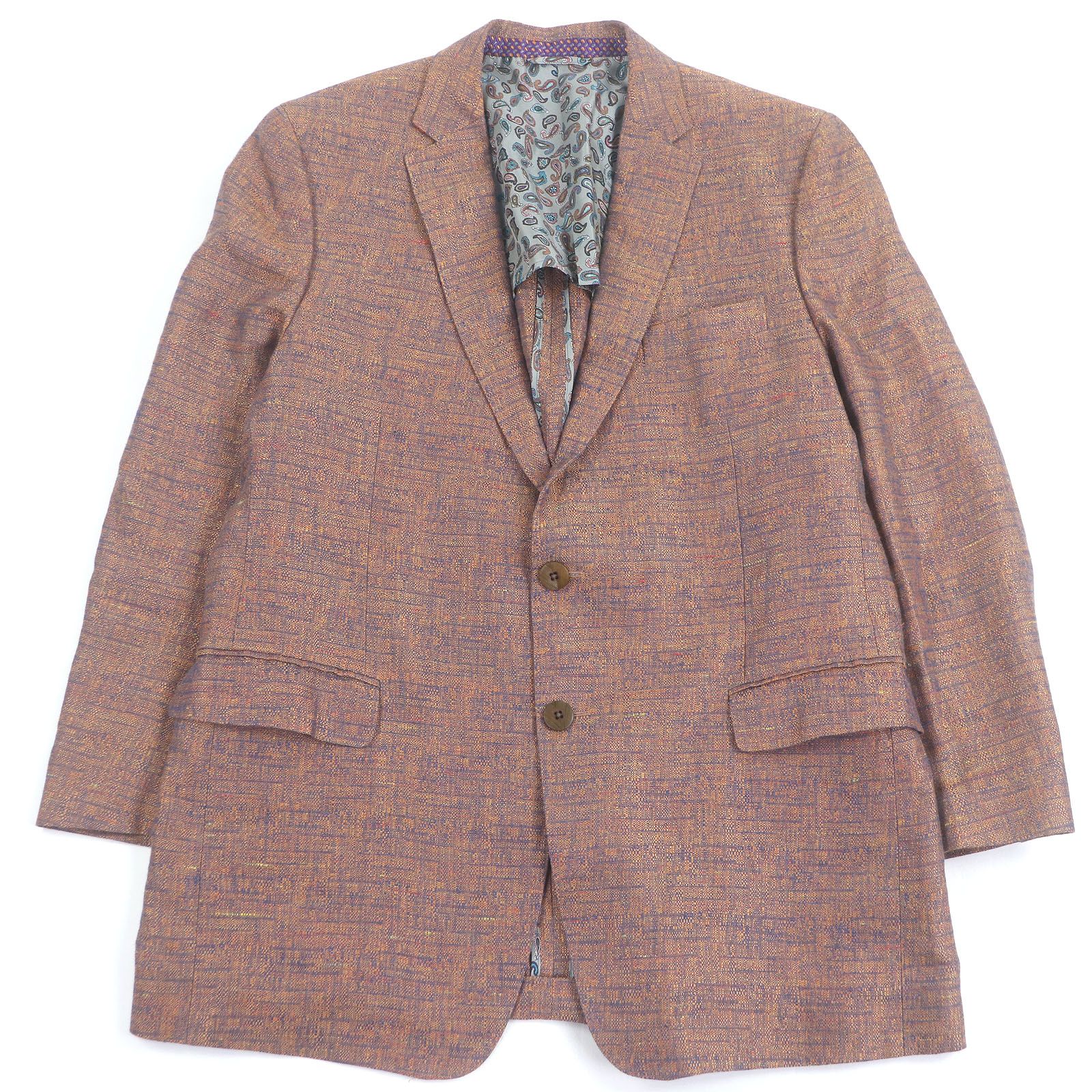 極美品□ETRO エトロ リネン 裏シルク100％/ペイズリー柄 シングル