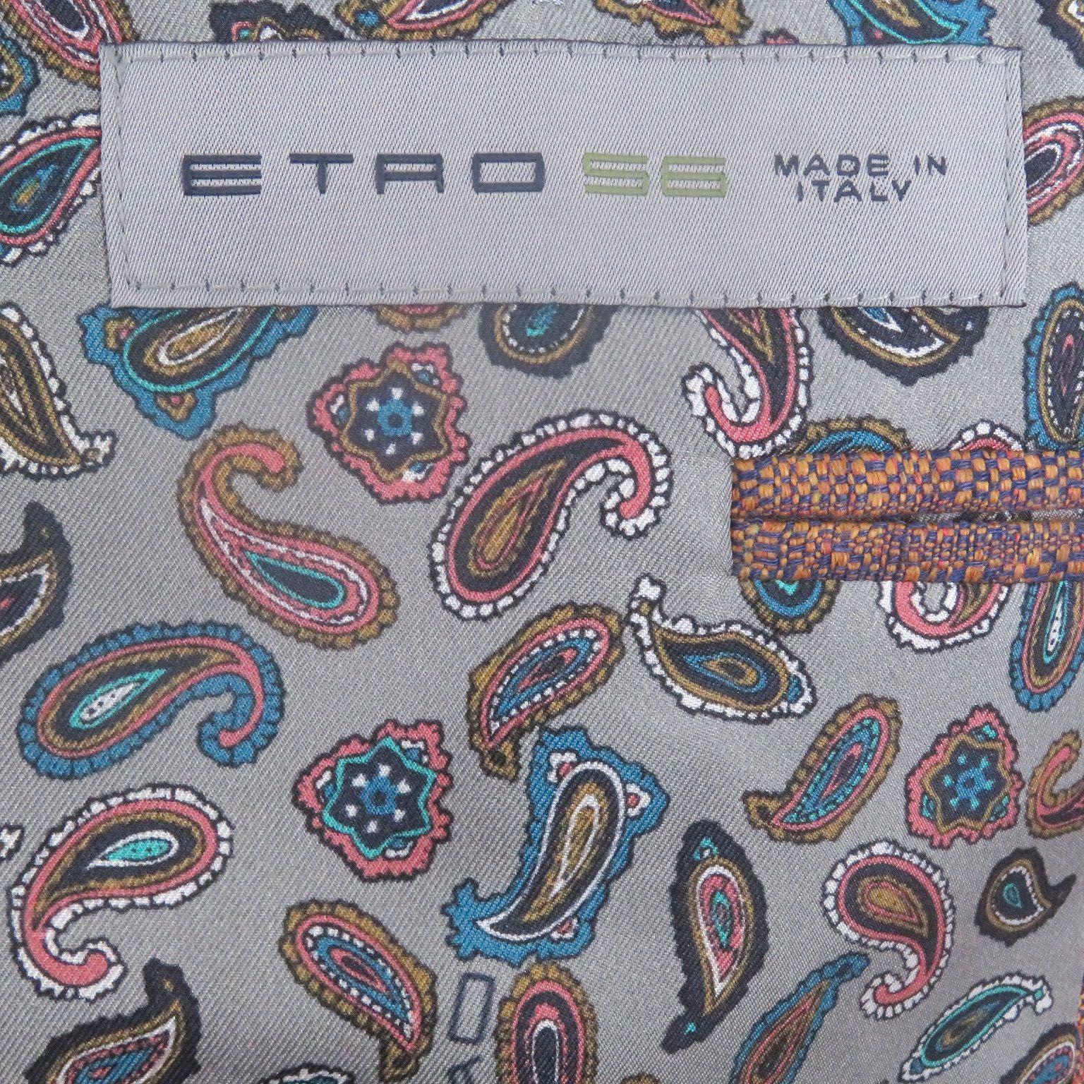 未使用級 エトロ テーラードジャケット L ダブル ペイズリー柄 シルク裏地 極美品□ETRO エトロ リネン 裏シルク100％/ペイズリー柄 シングル