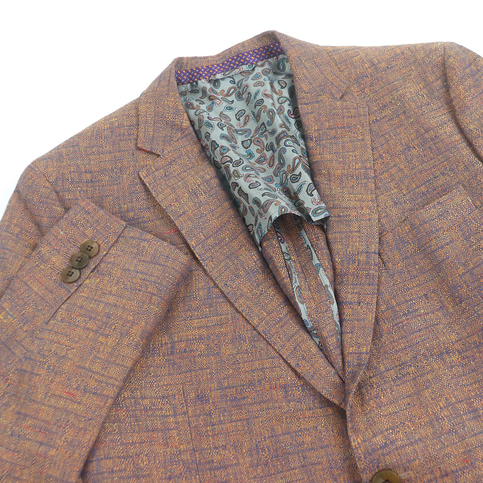 極美品□ETRO エトロ リネン 裏シルク100％/ペイズリー柄 シングル