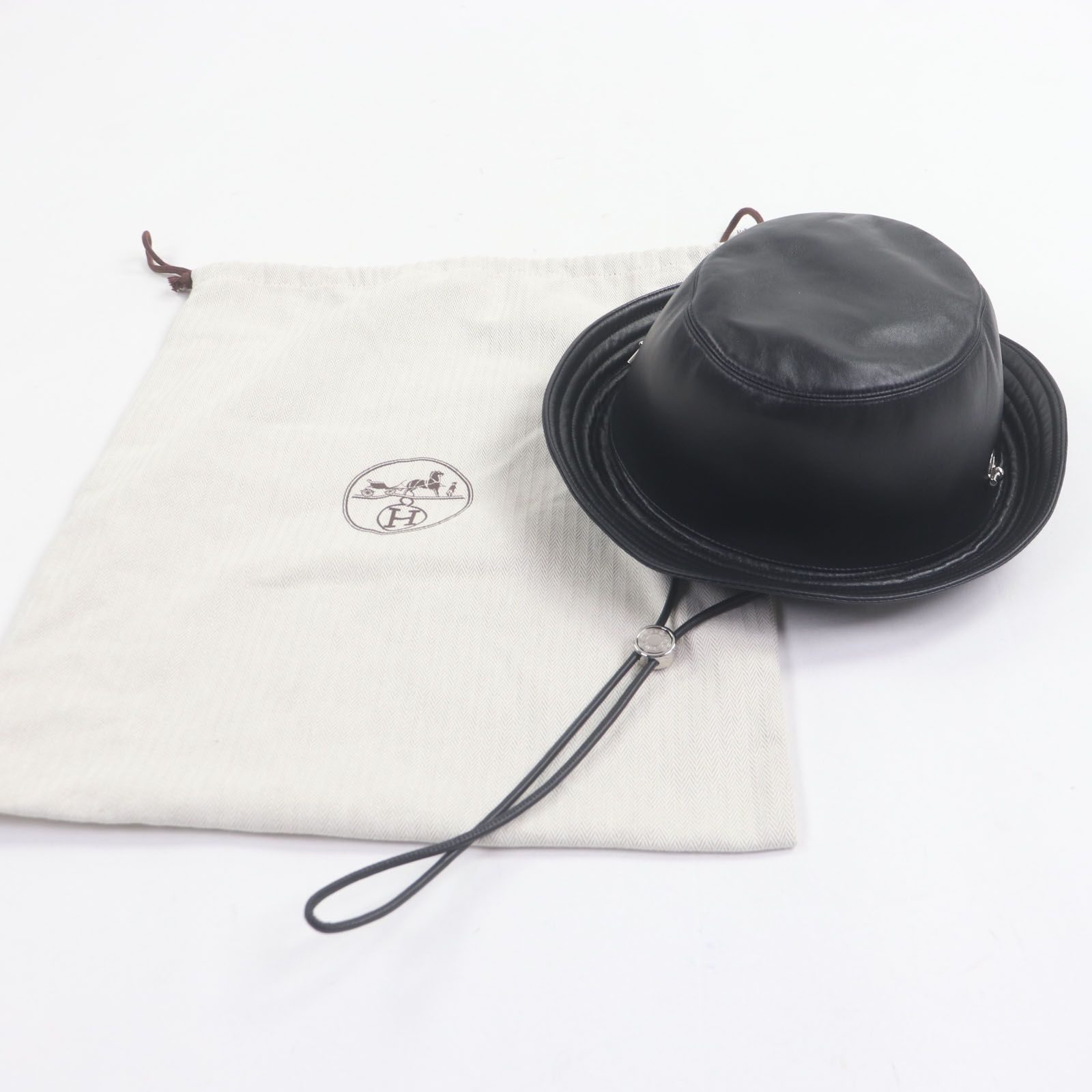 極美品▽HERMES エルメス 羊革 ラムレザー 裏地カシミヤ100% シルバー