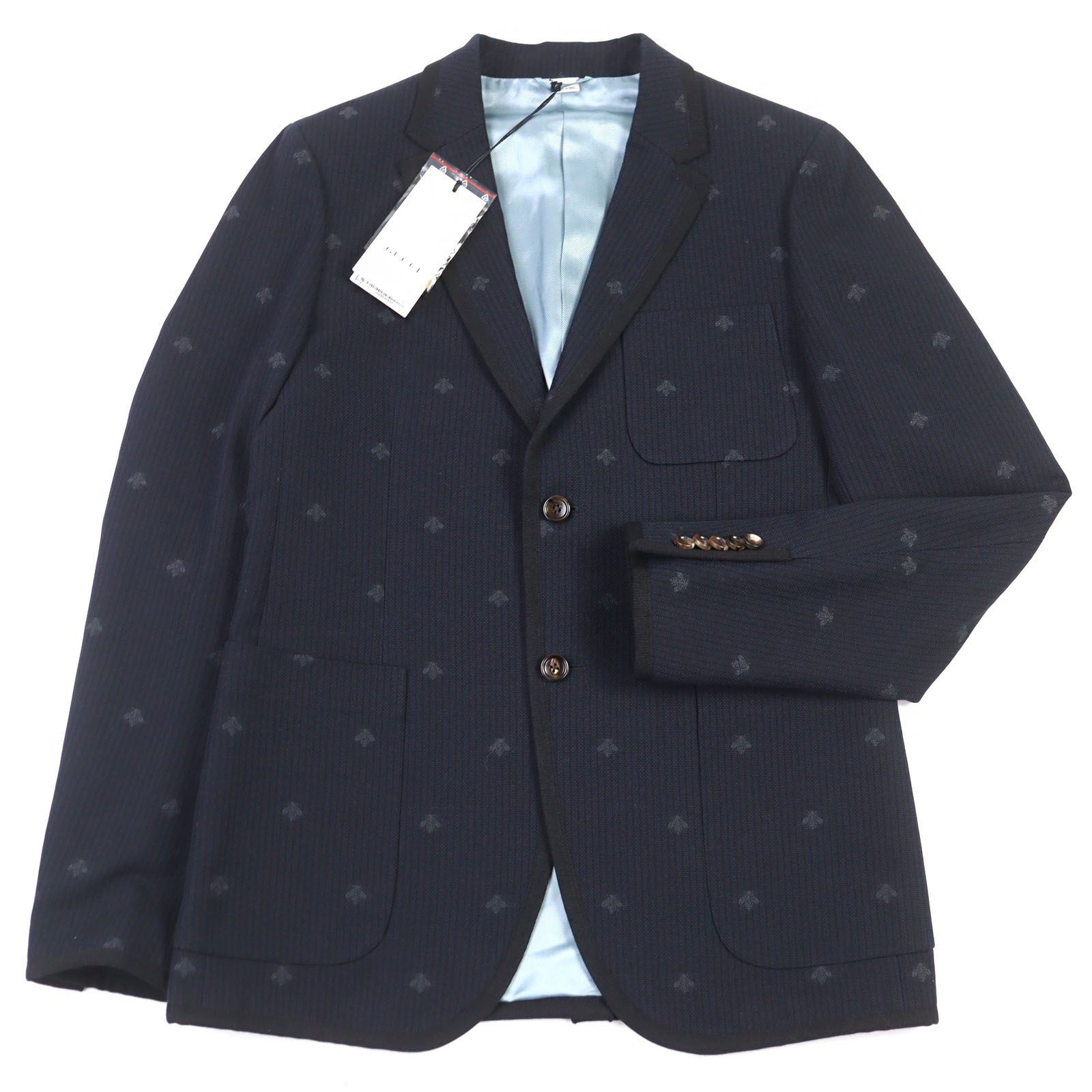 未使用品○GUCCI グッチ 521888 BEE刺繍総柄 ロゴボタン パイピング