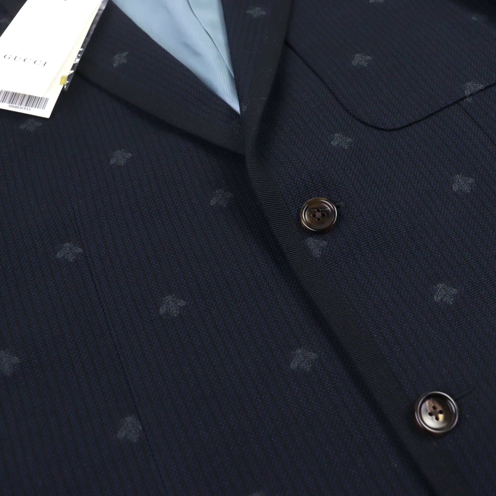 【美品】GUCCI グッチ　ジャンパー　紺　52 未使用品○GUCCI グッチ 521888 BEE刺繍総柄 ロゴボタン パイピング