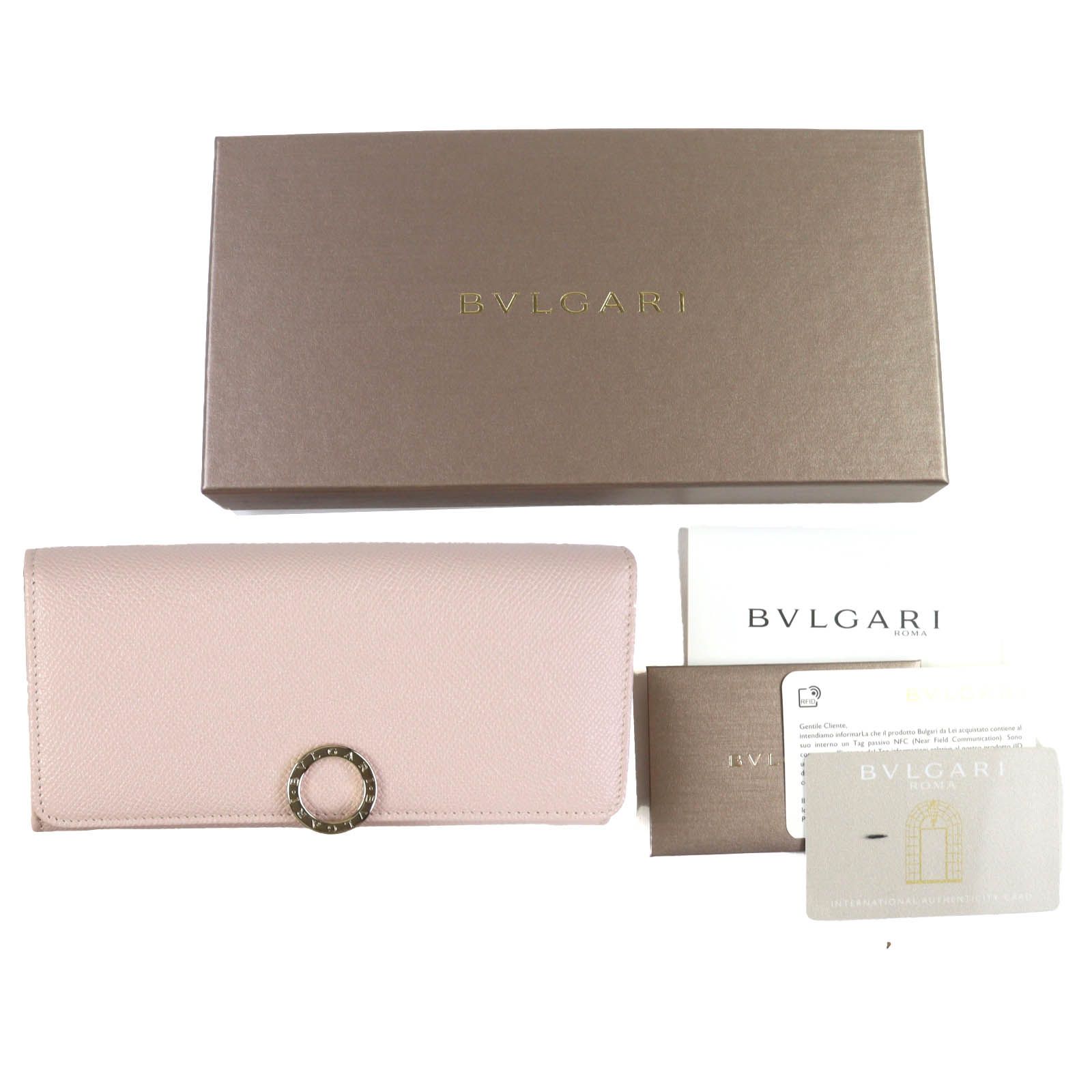 新品未使用品　箱付き　BVLGARI ブルガリ　長財布　サークル金具　ピンク 極美品△BVLGARI ブルガリ 288178 サークルロゴ金具 クリップ フラップ