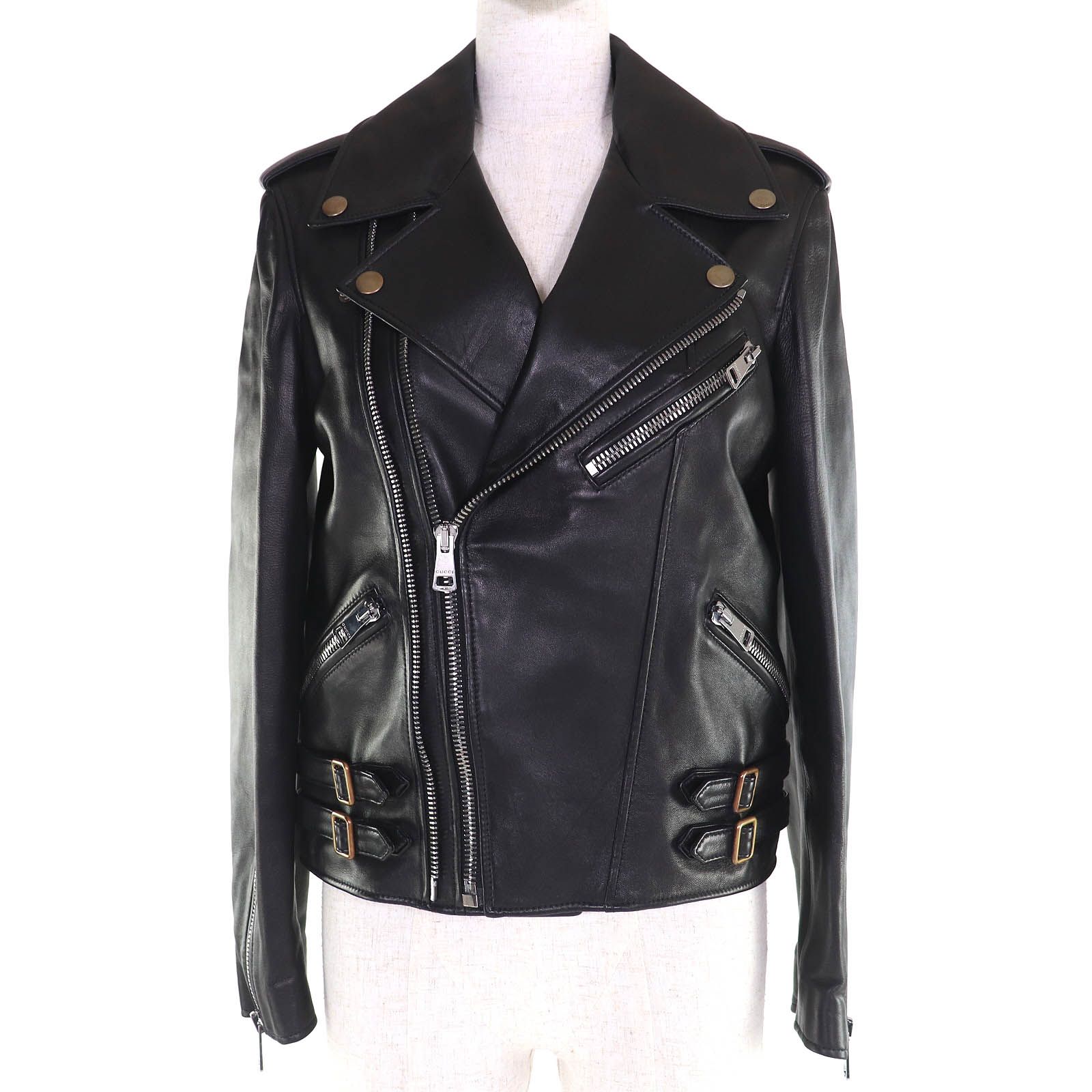 【極美品】グッチ　レザージャケット　ラムレザー　ライダース　スタッズ　裏地総柄 極美品】グッチ レザージャケット ラムレザー ライダース スタッズ