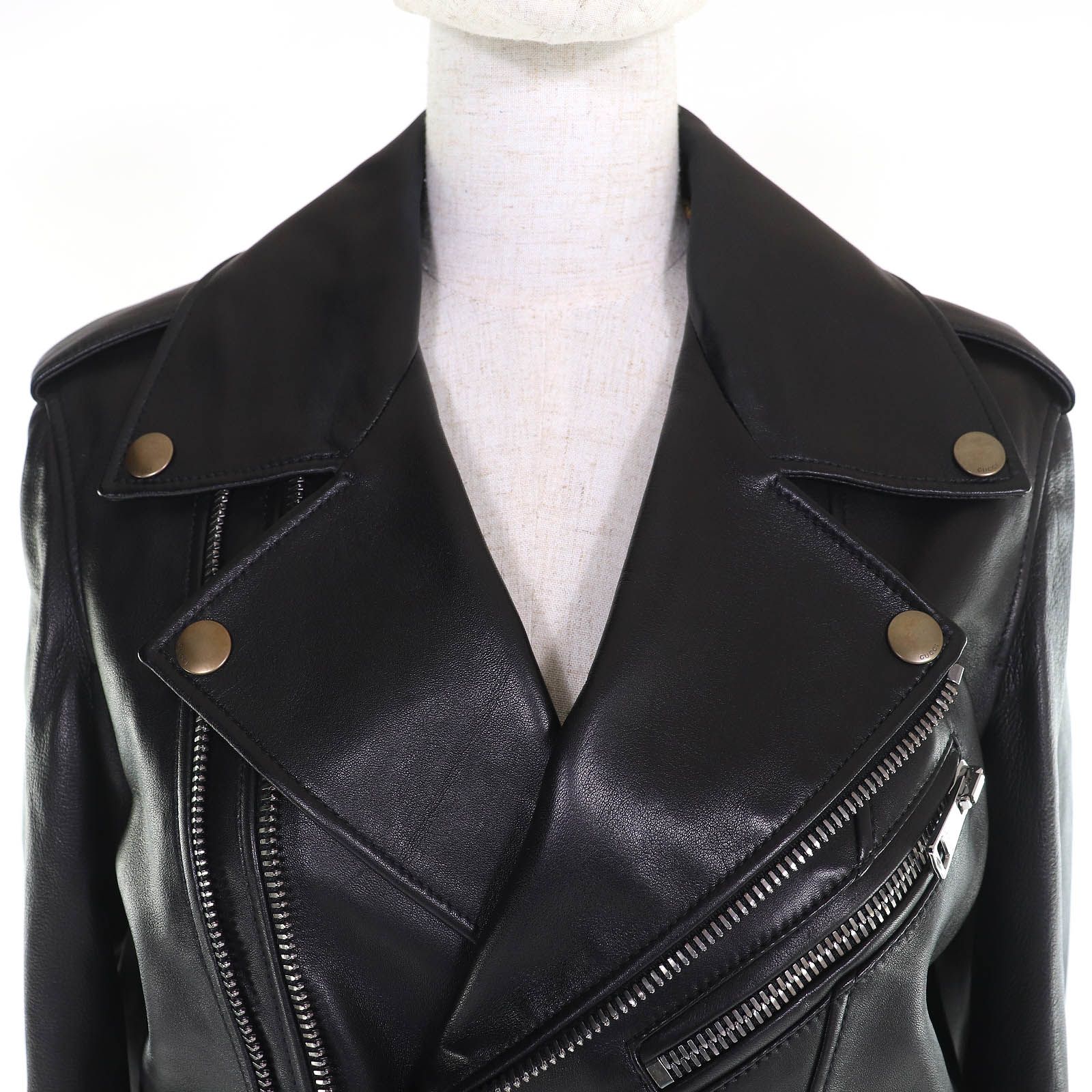 【極美品】グッチ　レザージャケット　ラムレザー　ライダース　スタッズ　裏地総柄 極美品】グッチレザージャケットラムレザーライダーススタッズ裏地総柄