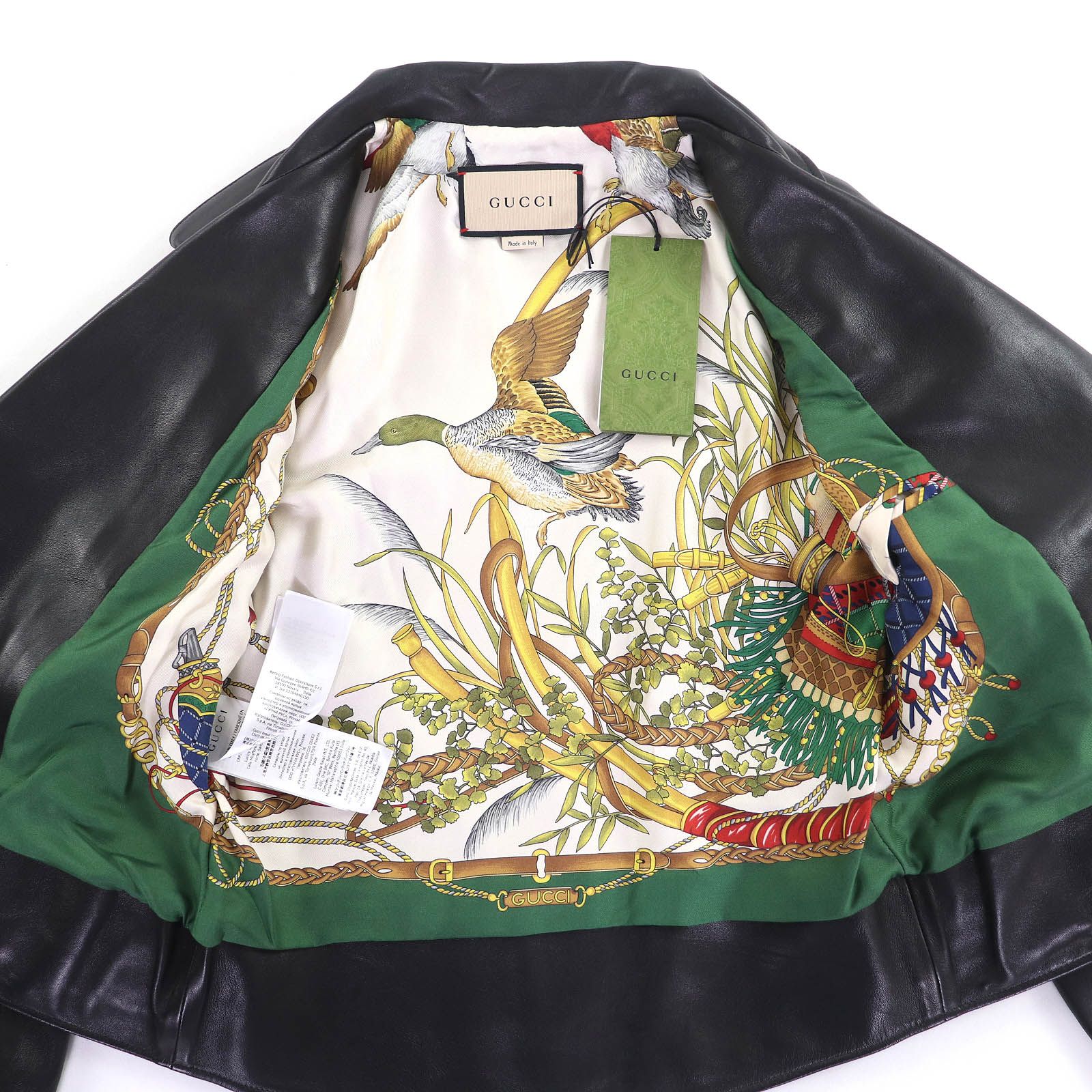 極美品△GUCCI グッチ 23AW 629189 裏地総柄・シルク100％ ラムレザー