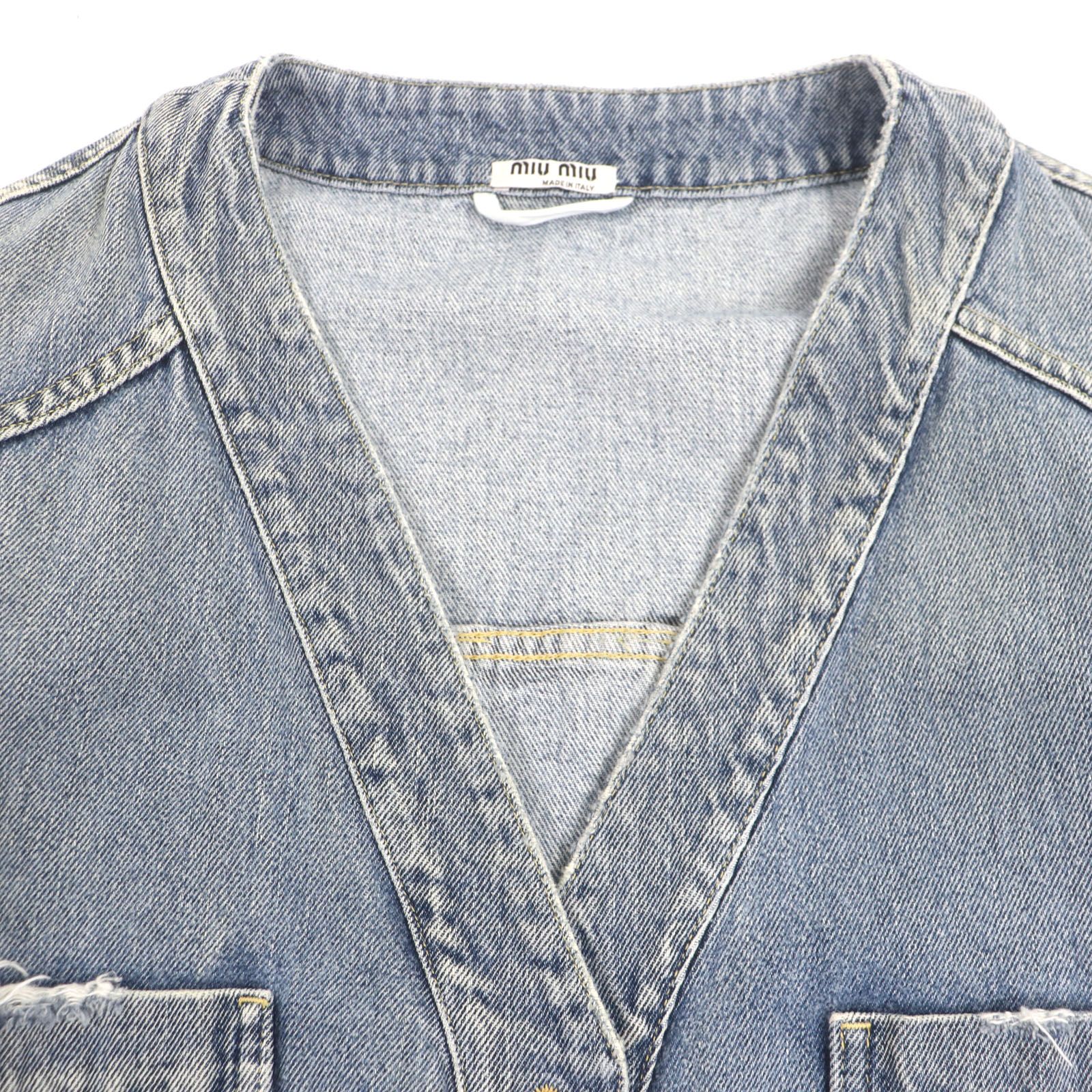 MIUMIU ミュウミュウ ロゴ入り デニムジャケット Miu Miu ロゴ デニムジャケット | ブルー | FARFETCH JP