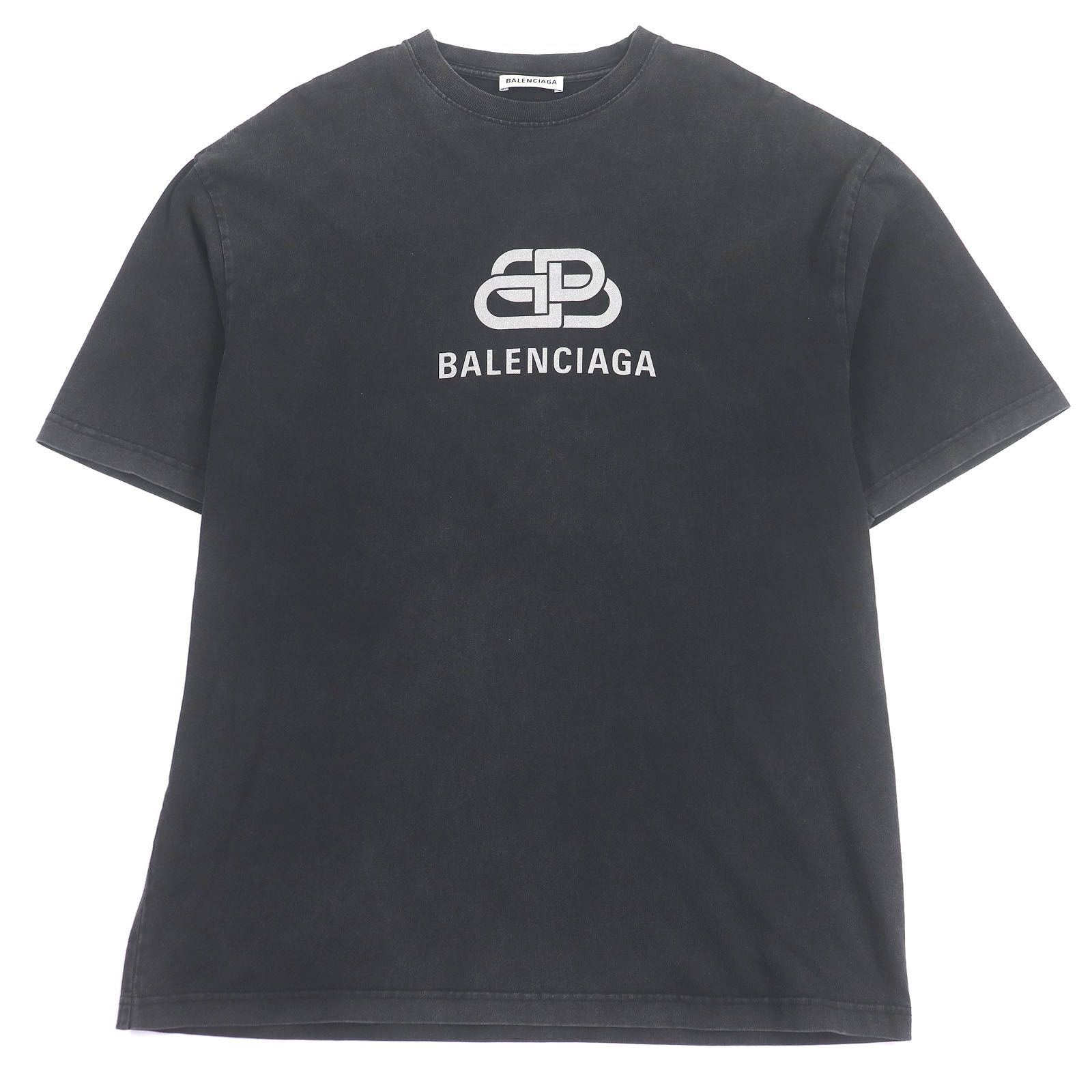 美品BALENCIAGA オーバーサイズシャツ 無地ブラック ロゴバックプリント 美品□BALENCIAGA バレンシアガ 571205 BBロゴプリント USED加工
