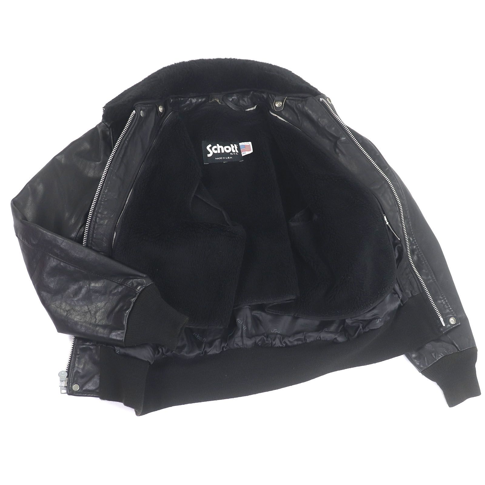 良品□schott ショット 184SM A-2 レザー 襟ボア ライナー付き