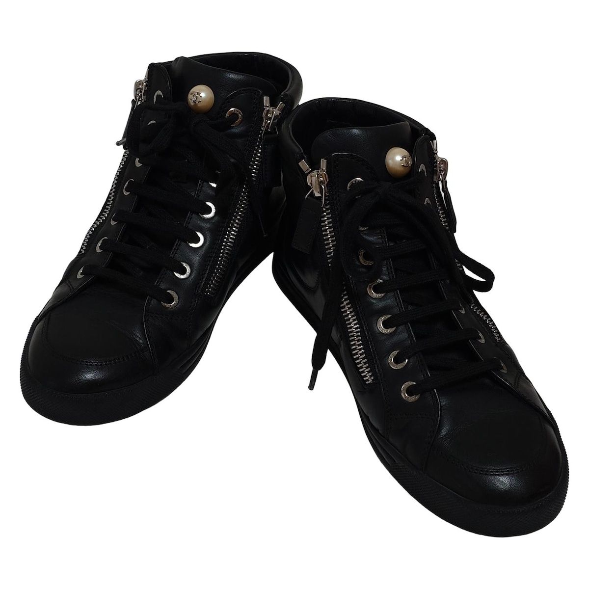 CHANEL(シャネル) スニーカー 36 レディース - G30245 黒 パール/ココ