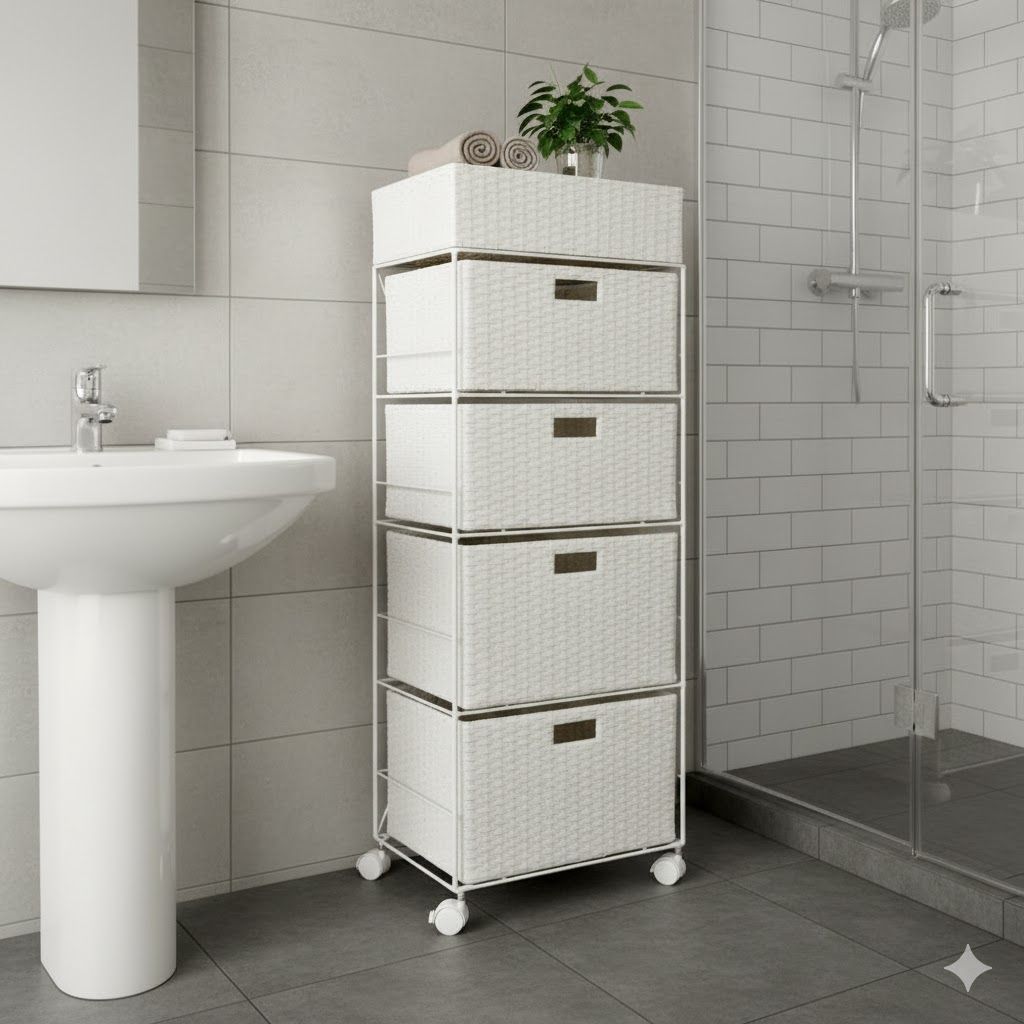 送料無料！ E 新品・未使用 4段＋1 ランドリー チェスト 幅40cm 高さ