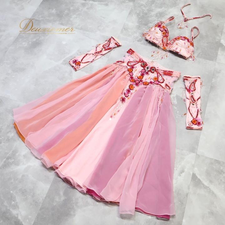 ベリーダンス オリエンタル 衣装 ピンク系 上下セット ベラ Bella