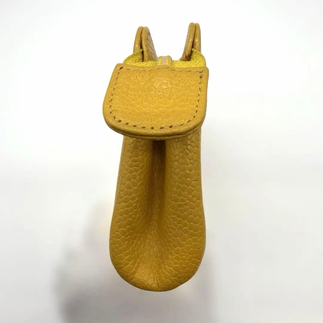 希少】CHANEL シャネル キャビアスキン ポーチ 黄色 ココマーク ロゴ