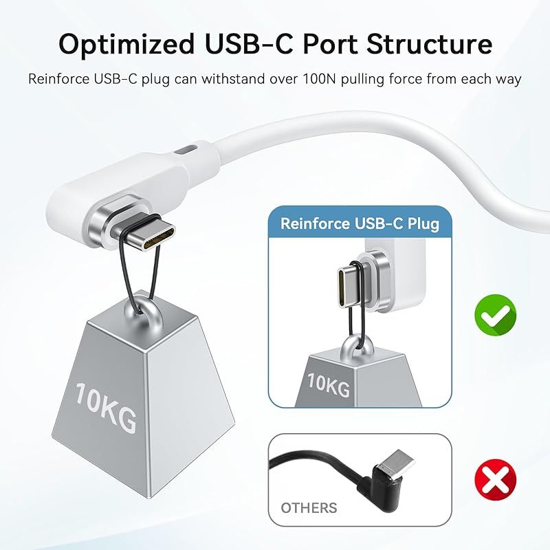 AMVR Linkケーブル 5m 急速充電Compatible with Quest3S/Quest3/Quest 2/Pico 4/Pico 4 Ultra L字型リンクケーブル, USB 3.0 から Type C コードゲームPC/Steam VR  0