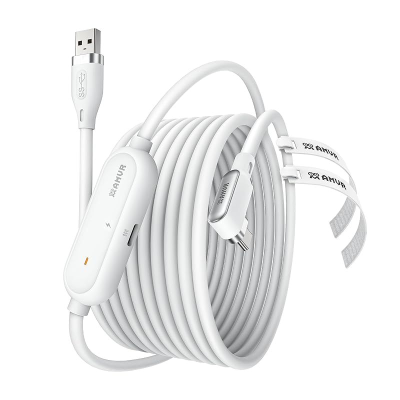  AMVR Linkケーブル 5m 急速充電Compatible with Quest3S/Quest3/Quest 2/Pico 4/Pico 4 Ultra L字型リンクケーブル, USB 3.0 から Type C コードゲームPC/Steam VR  1 ゲーム