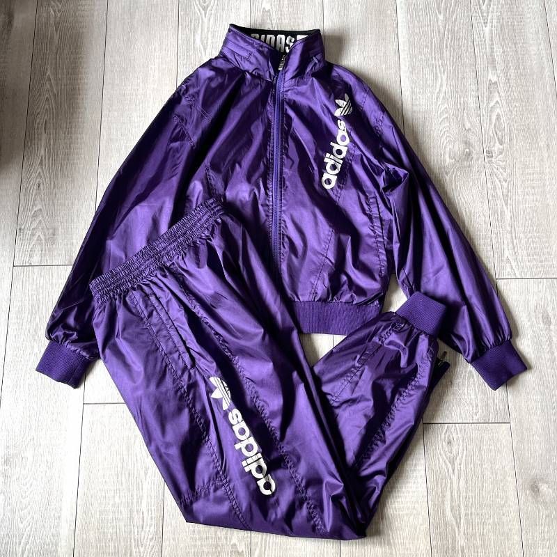レア希少　デサント製アディダス　ナイロンセットアップ Adidas Descente Vintage Tracksuit Nylon Setup Mens M Purple