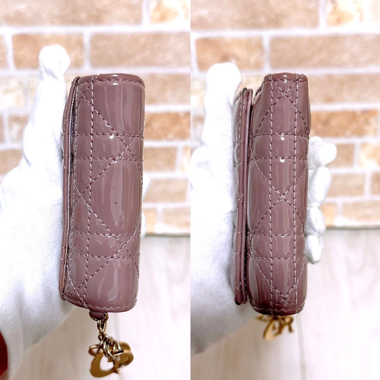 DIORエナメルロータスウォレットカナージュ クリスチャンディオールカナージュ ロータスウォレット ダークデニム