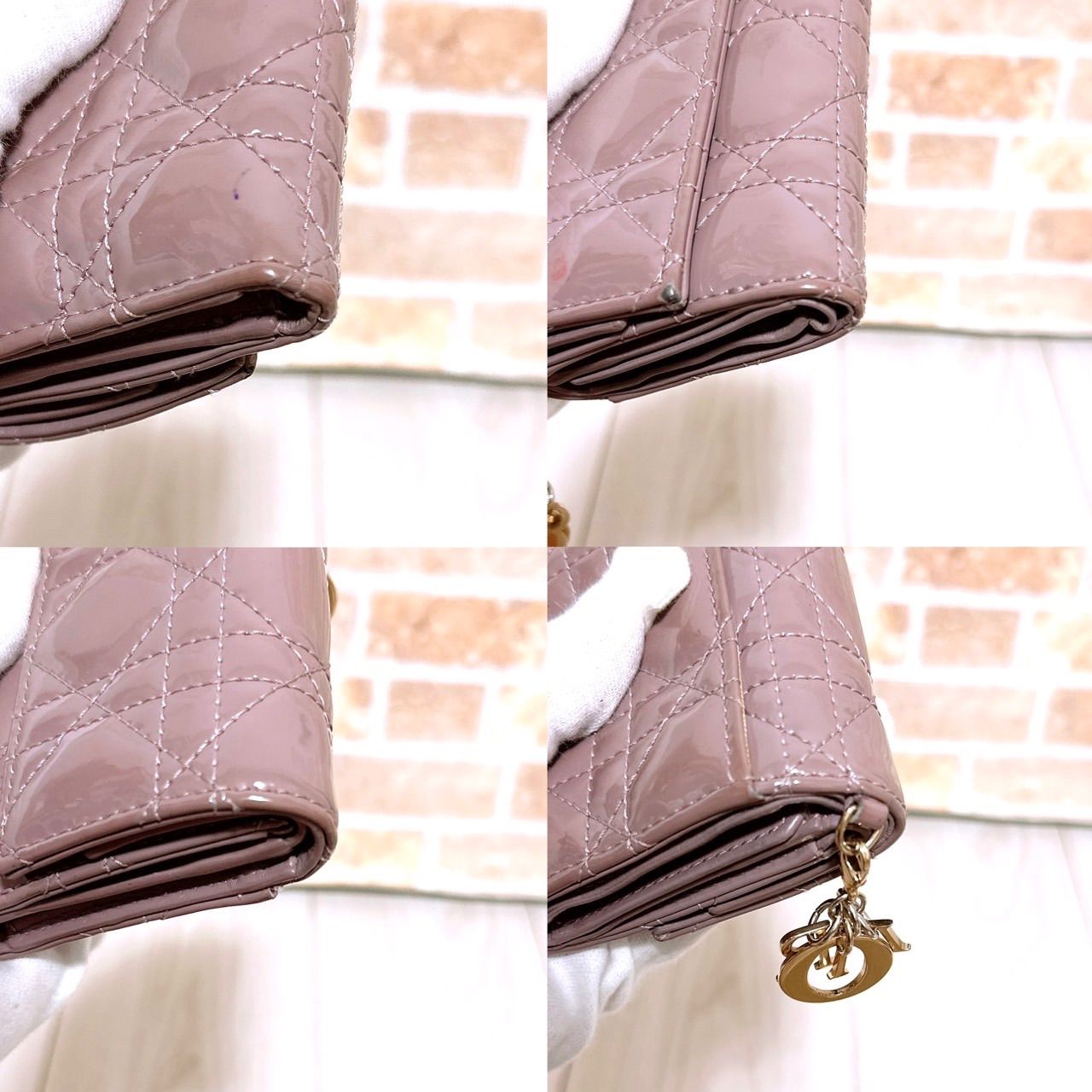 DIORエナメルロータスウォレットカナージュ クリスチャンディオールカナージュ ロータスウォレット ダークデニム