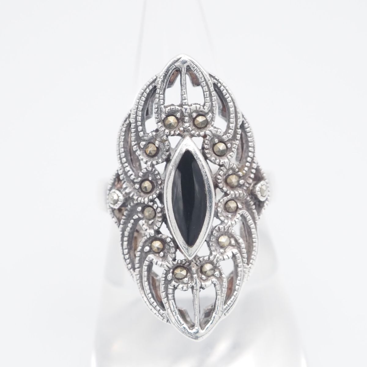 J104 オニキス風 マーカサイト マルカジット 925刻印 リング 大ぶり