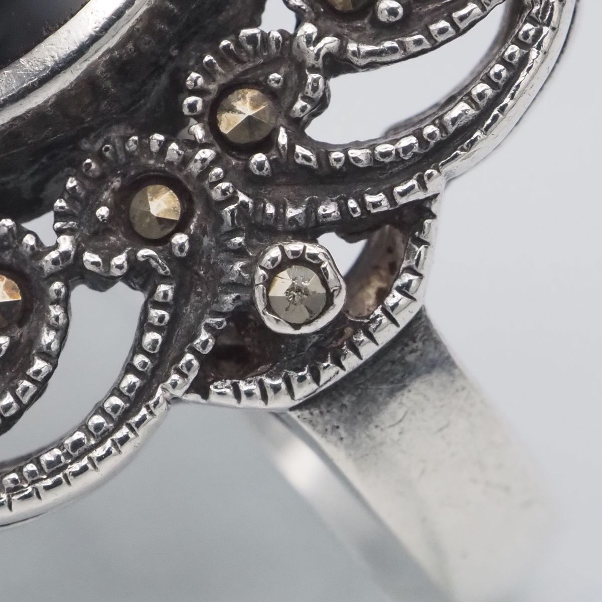 J104 オニキス風 マーカサイト マルカジット 925刻印 リング 大ぶり