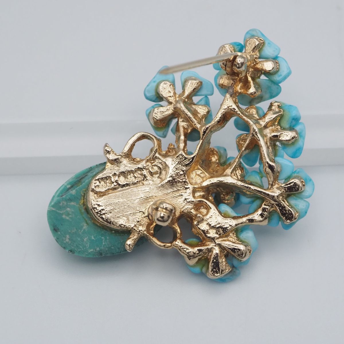 H995 Swoboda スワボダ ブローチ ターコイズ トルコ石 フラワー 花瓶