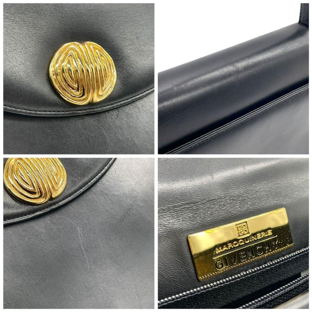 美品✨GIVENCHY バニティバッグ ゴールド金具 レザー ブラック GIVENCHY GOLD BUTTON DESIGN LEATHER BANITY BAG/オールドジバンシィ